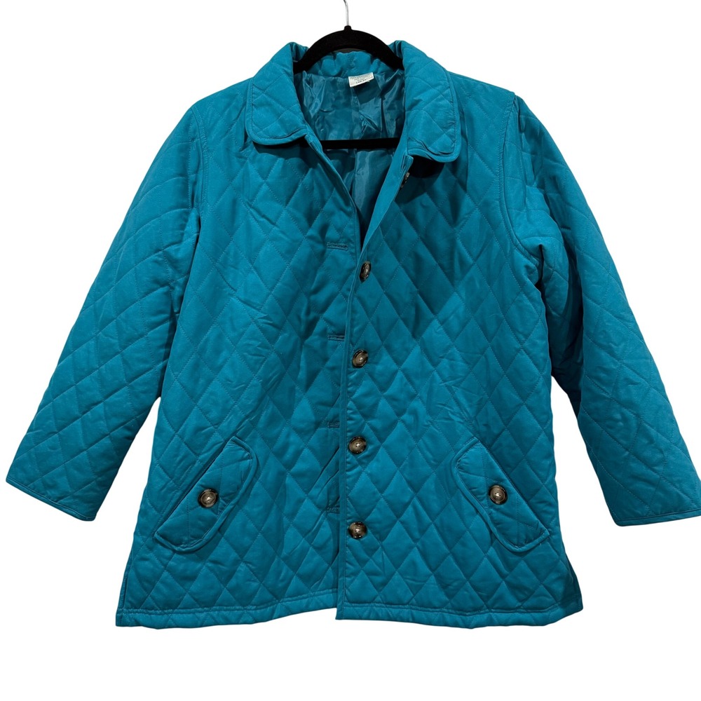 Blair‎ Quilted Button Up Jacket Teal Women's Size LGE PT